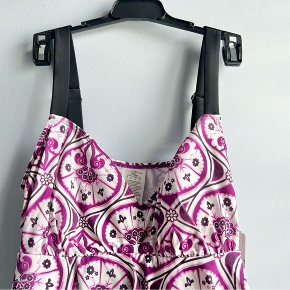 Swim Solutions Women's Purple Printed Tiered Fauxkini One-Piece Swimsuit Size 10 - Picture 4 of 10